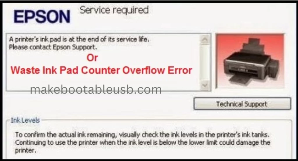 	
Waste Ink Pad Counter Overflow Error
