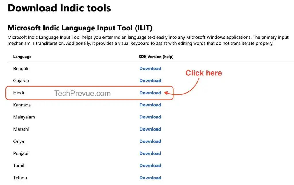 Microsoft Indic Language Input Tool